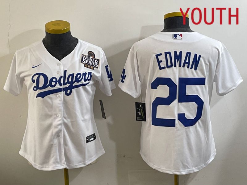 Youth Los Angeles Dodgers #25 Edman White Game 2024 Nike MLB Jersey style 11201